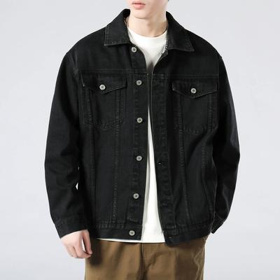 Spring and Autumn Black Denim Jacket Men's Korean Version of Loose Retro All-match Tooling Jacket Top