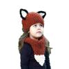 New Children's Knitted Hat Cartoon Animal Fox Handmade Wool Hat Versatile Scarf Two-piece Set