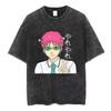 Anime The Disastrous Life of Saiki K Saiki Kusuo Retro Washed Cotton Cartoon Graphic Print T-shirt Men Women Summer New Tee