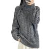 Mengyi 25 Autumn/Winter Women's High Neck Yarn-Dyed Wool Sweater with Side Buttons and Cable Knit Design.