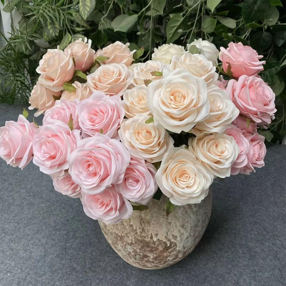 Silk Artificial Rose Flower 5 Heads Wedding Floral  for Wedding and Festival Decoration