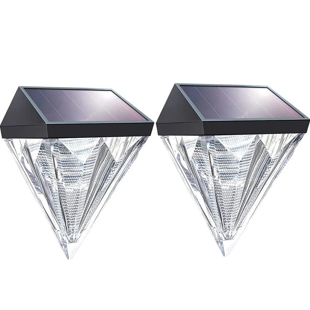 

6PCS Diamond Solar LED Lights Outdoor Waterproof Fence Deck Lamp Wall Light Solar LED Light Garden Decor Lights for Patio Yard 2PCS