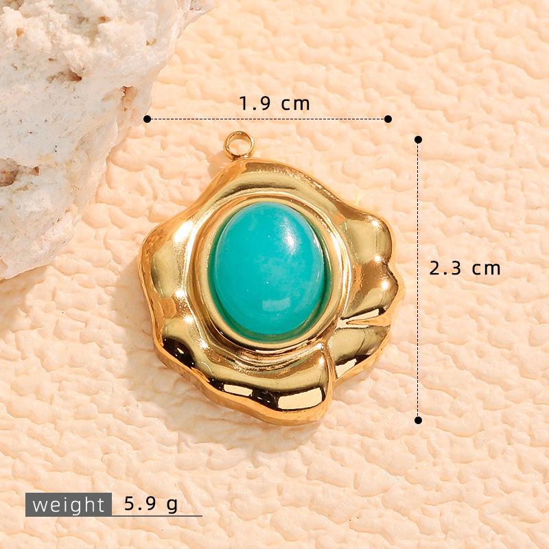 Colorful Natural Stone Irregular Flower and Oval Stainless Steel Pendant Necklace and Earrings Set