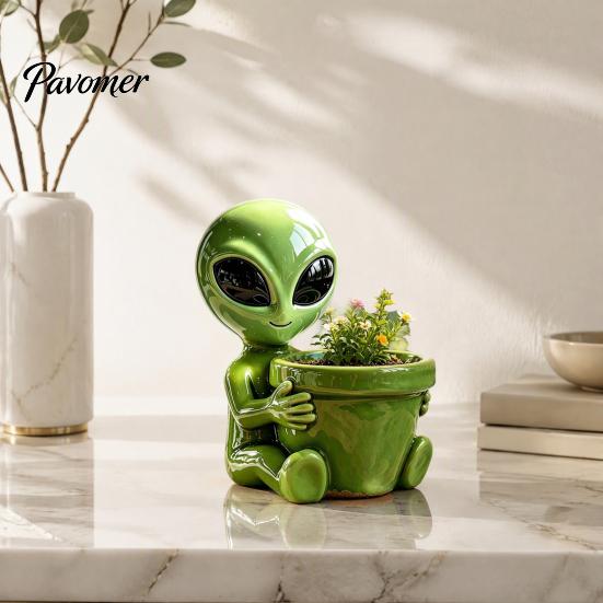 Sci-Fi Theme Plant Holders Funny Alien Planter, Resin Flower Pot, Decorative Whimsical Balcony Pots Pot for Succulents, Cactus, Sci-fi Lovers