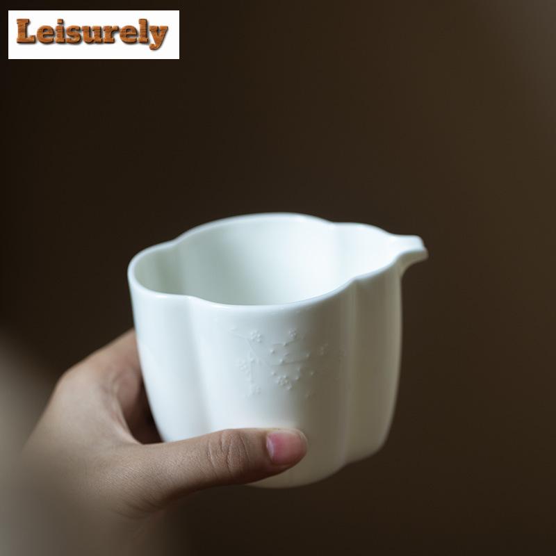 190ml Luxury Sheep Fat Jade White Porcelain Tea Pitcher Handmade Relief Cha Hai Justice Cup Chinese Tea Set Decoration Supplies