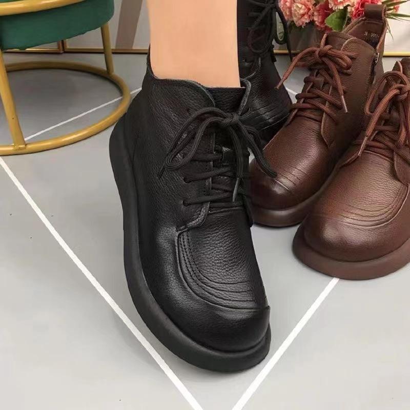 

Кожаные повседневные короткие ботинки, модная обувь для мамы, нескользящая подошва, женские осенне-зимние ботинки с флисом 41