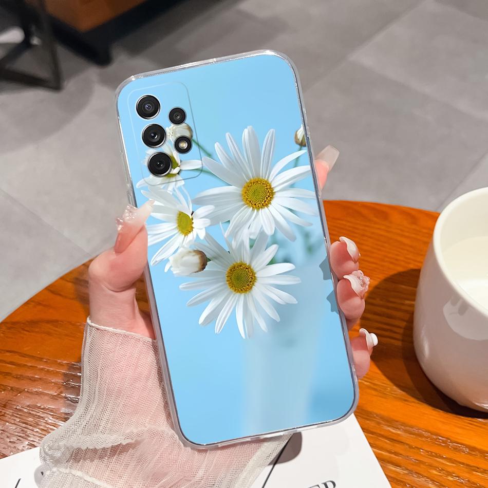 For Samsung Galaxy A72 A73 Case Simple Painted Flower Cover For Samsung A 72 A 73 Soft TPU Silicone Anti Drop Clear Phone Shell