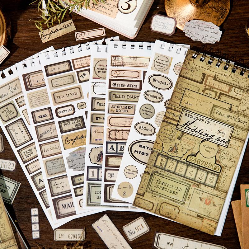 Yan Ji Retro English Label Sticker Book - 12 Decorative Pieces for Journals