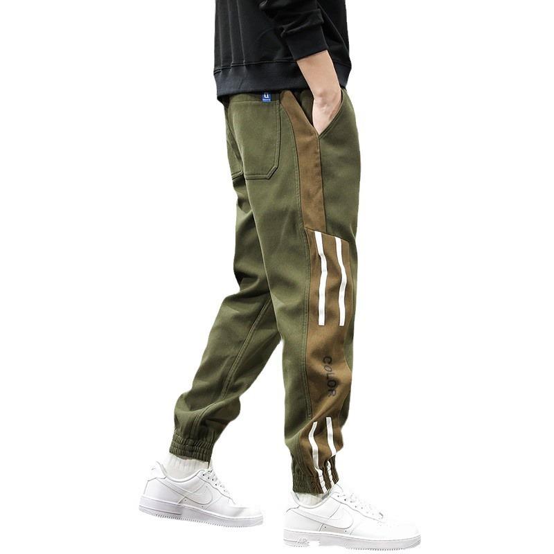 Trend Side Striped Casual Pants Men's Spring Sports Tied Feet Ruffian Handsome Overalls