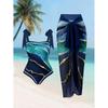 European & American Women's Dark Blue Two-Piece Beachwear Set (2025 Collection)
