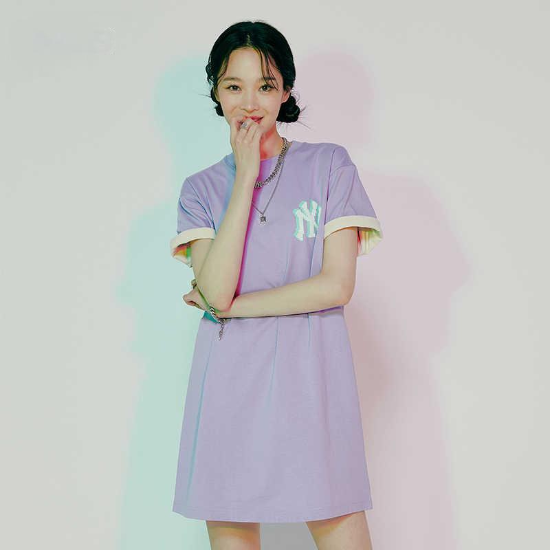 New MLB Short-Sleeved Dresses Women's Blue Purple 31OP16131-50V