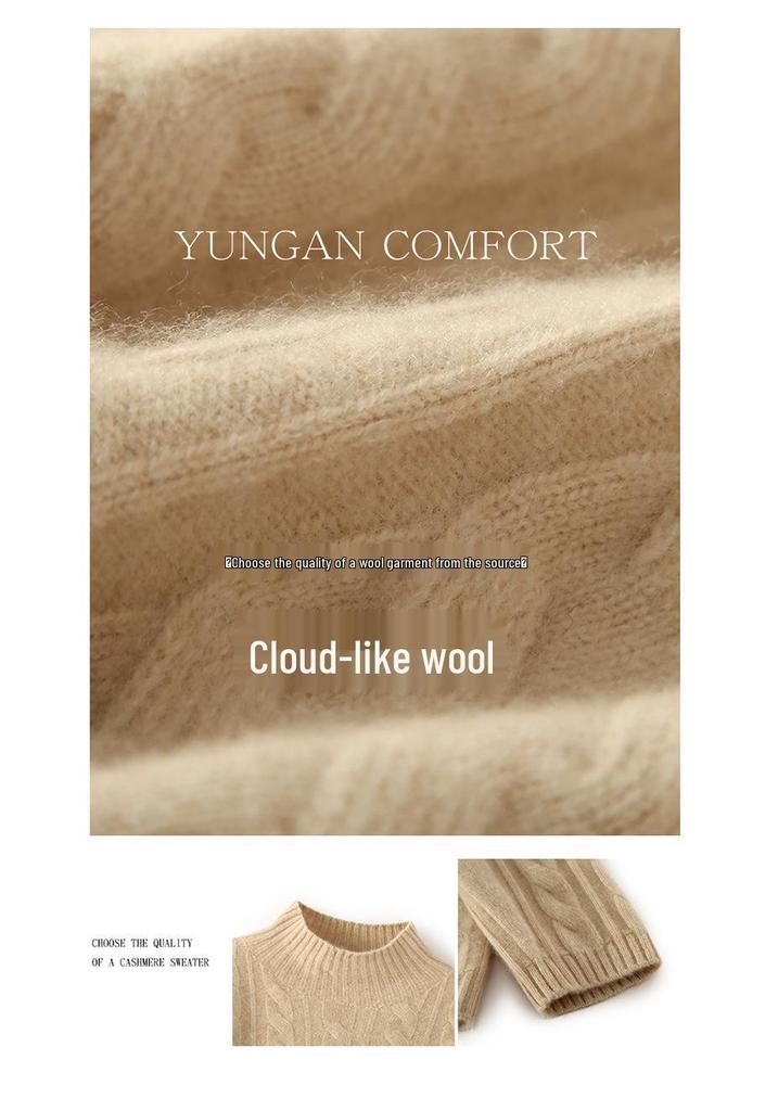 Four-Strand Thick Cable Knit High-Neck Cashmere Sweater - Slim-Fit, Soft and Smooth Women's 2025 Autumn/Winter Collection.