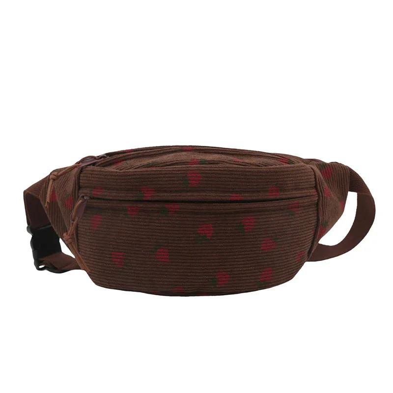 Waist Bag Women Men Corduroy Fanny Pack Strawberries Pocket Fashi Chest Handbag Sports Travel Purse Plaid WaistPack Belly Bags