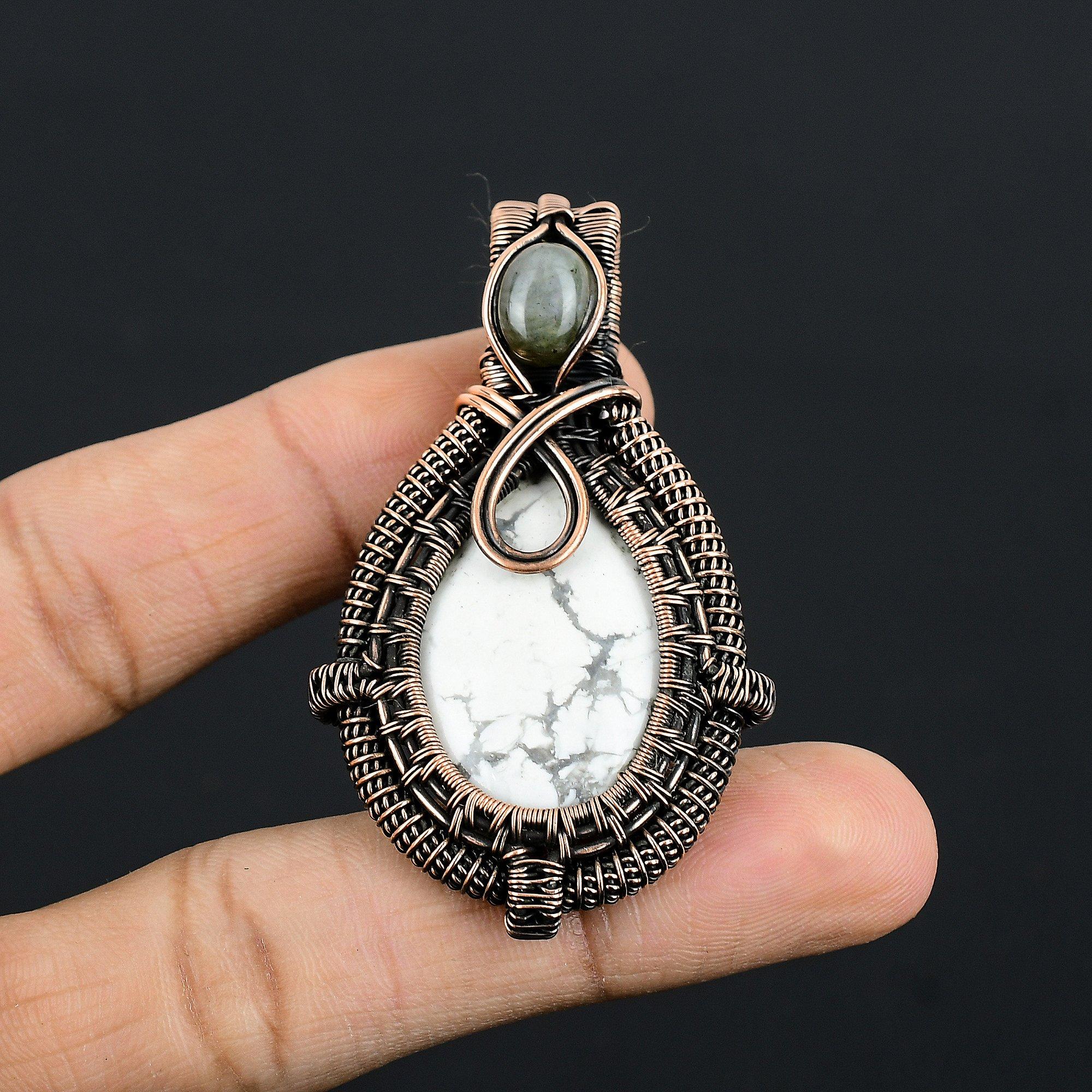 

Howlite 999 Copper Wire Wrapped Pendant, Handmade Gemstone Pendant Jewelry, Gifts For Wife Brand New Pendant 2.55 Inches