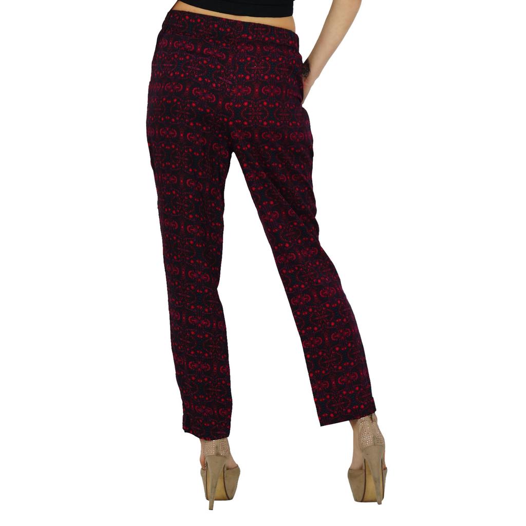 Bimba Women Red Printed Trouser Casual Pants With Pocket Boho Clothing