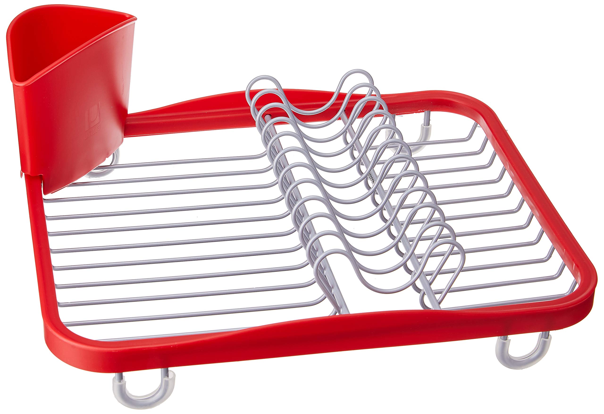 

Umbra SINKIN DISH RACK Dish Drainer for Dishware and Cutlery, Simple, Space-Saving, Compact, for the Sink, Kitchen, Red/Nickel