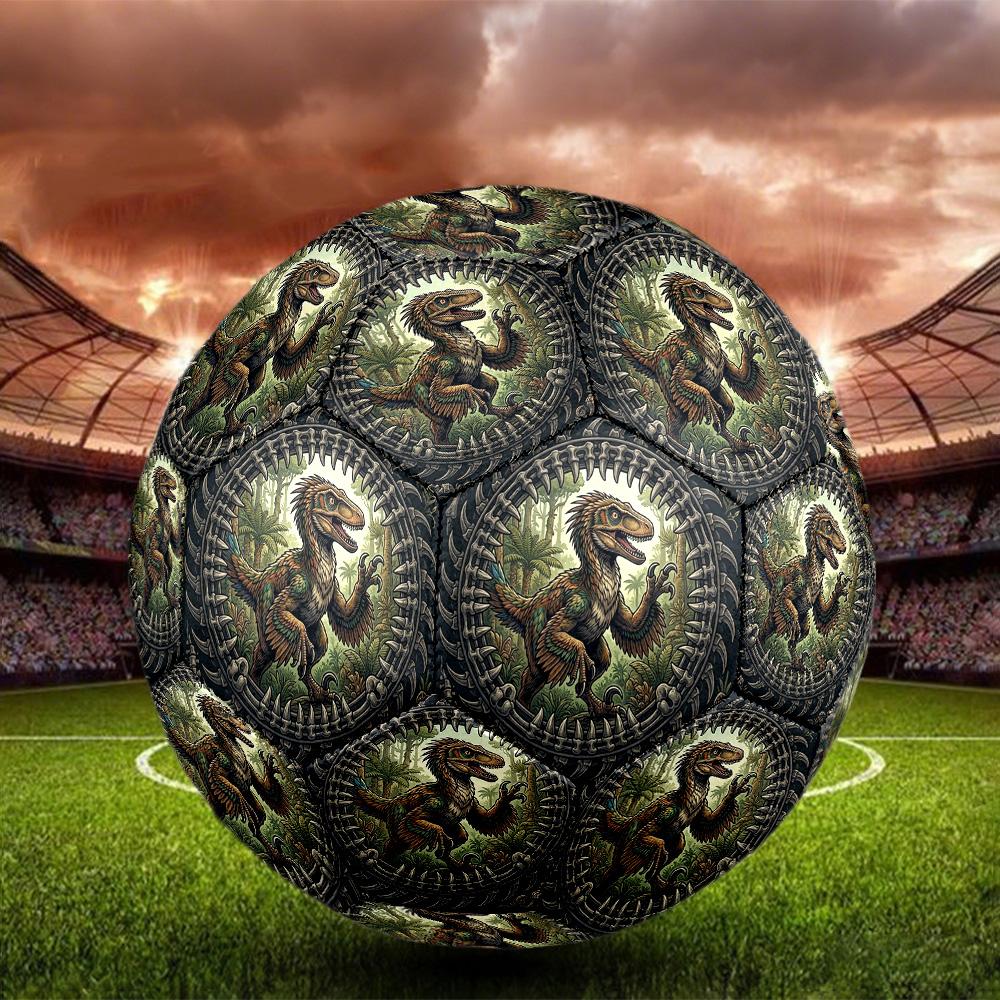 Prehistoric Dinosaur Artwork Round Football Size 5 Adult Ball Suitable for Training Matches and Outdoor Team.