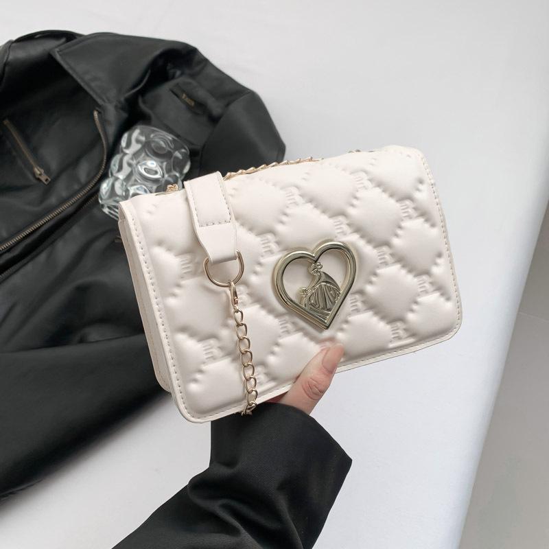 Commuter Texture Diamond 2025 Spring New Solid Color Love Hardware Indentation Shoulder Messenger Chain Small Square Women's Bag