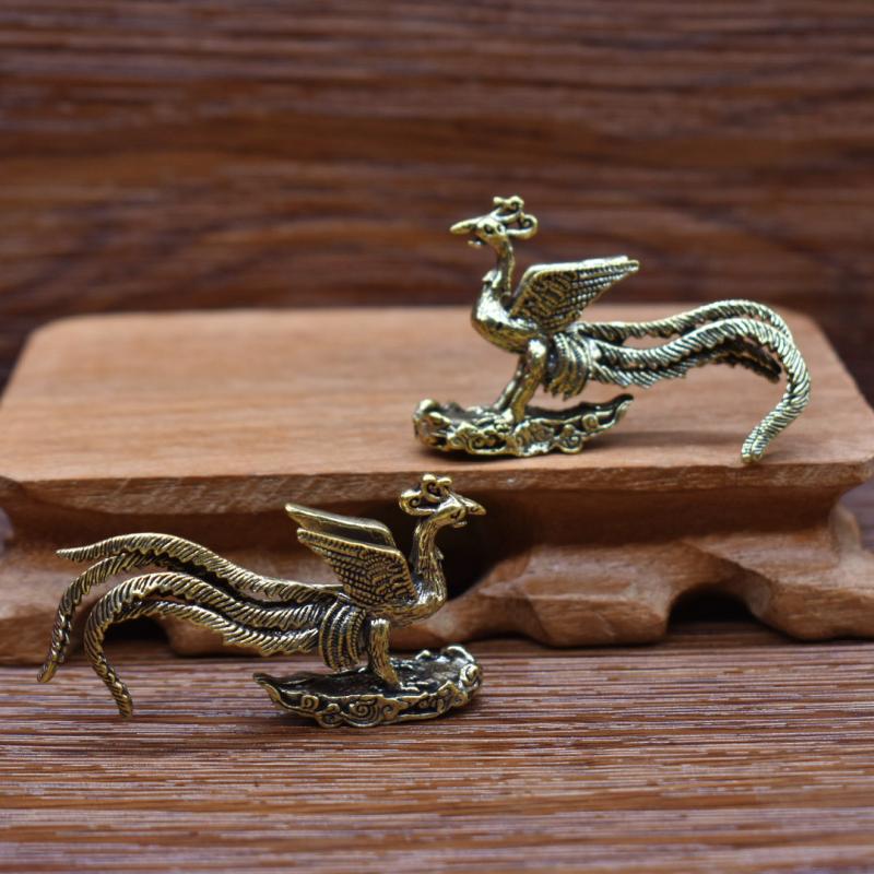 Retro Brass Mini Phoenix Figurines Desk Decoration Statue Ornament Home Decor Animal Ornament