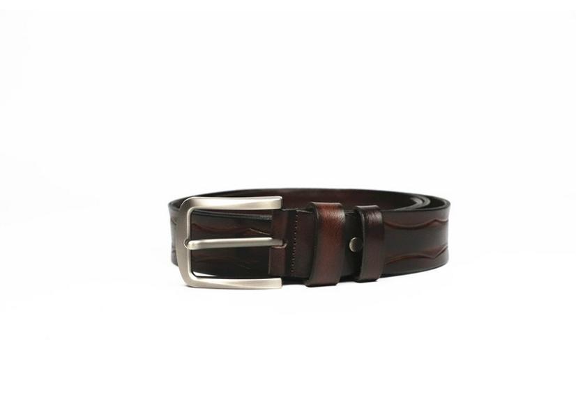 Men's Retro Business Belt - Genuine Cowhide Leather with Alloy Pin Buckle and Embossed Design