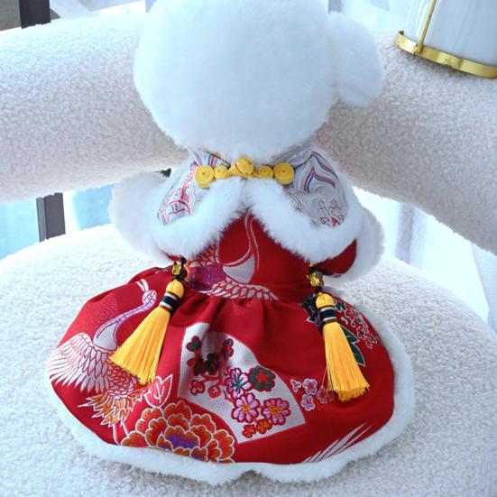 Pet Tang Suit Tassel Design Vibrant Color Button Closure Exquisite Pattern Friendly to Skin Keep Warm Cloth Thickened Cat Dog Fleece