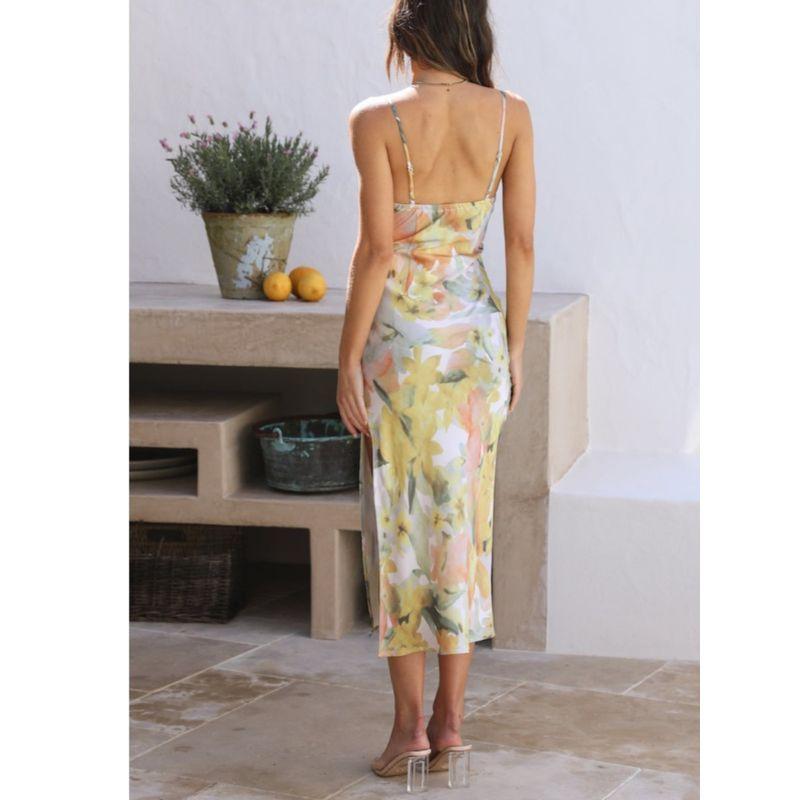Sexy Nightclub Western Style Summer New Word Collar Hollow Out Backless Split Print Sling Dress Dress
