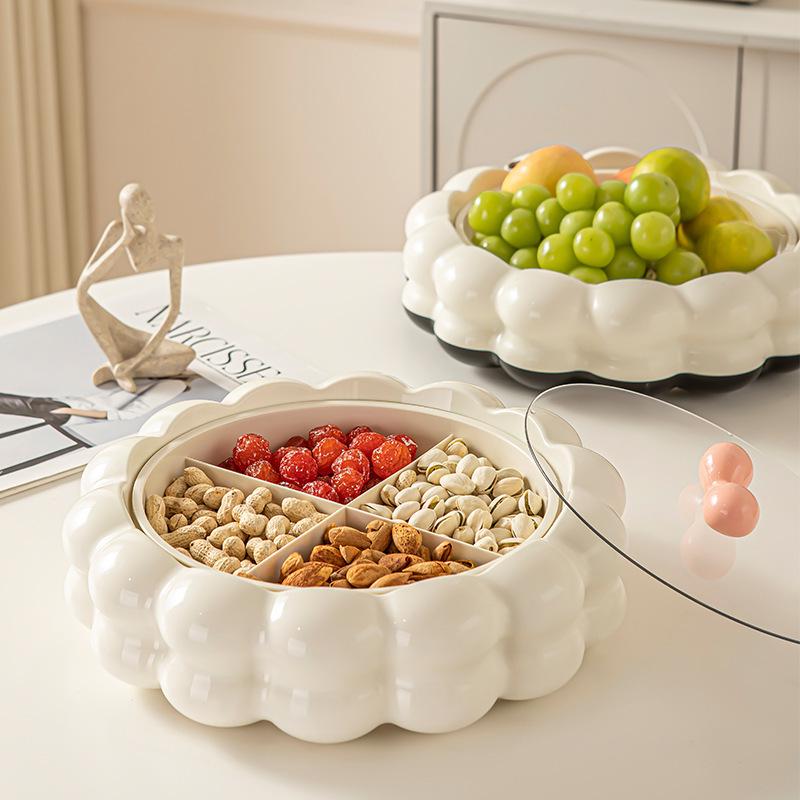 Cream Style European Coffee Table with Compartmented Dried Fruit & Snack Storage - Premium Light Luxury Feel