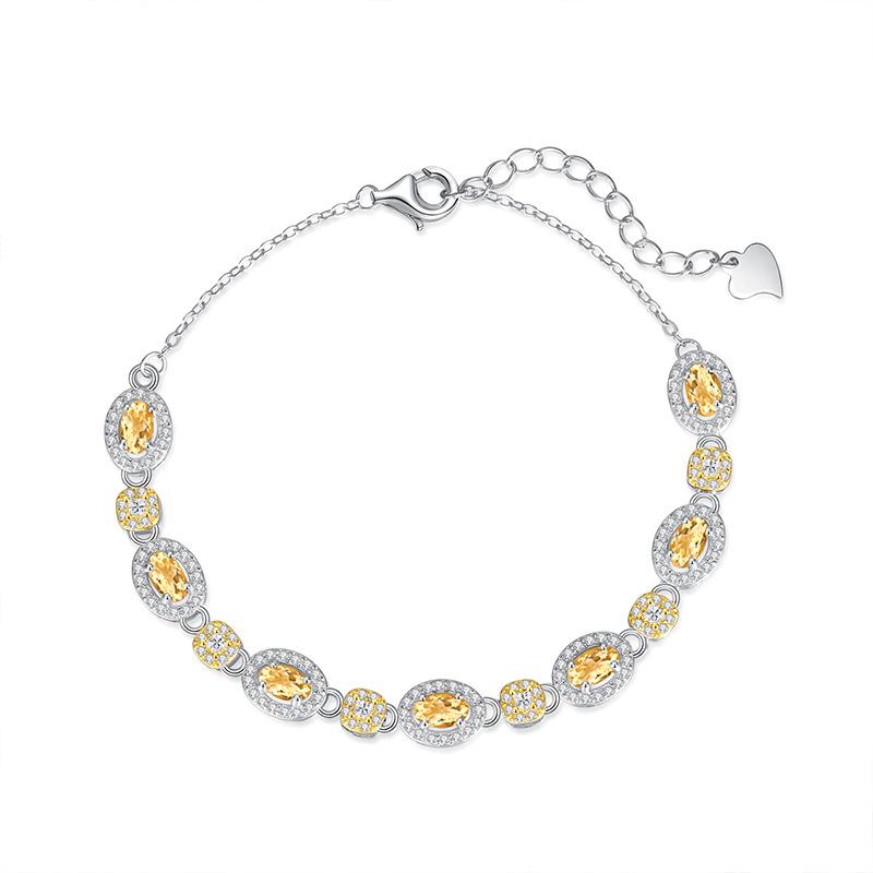 S925 Sterling Silver Bracelet For Women Inlaid Natural Garnet Topaz Crystal Fine Hand Jewelry
