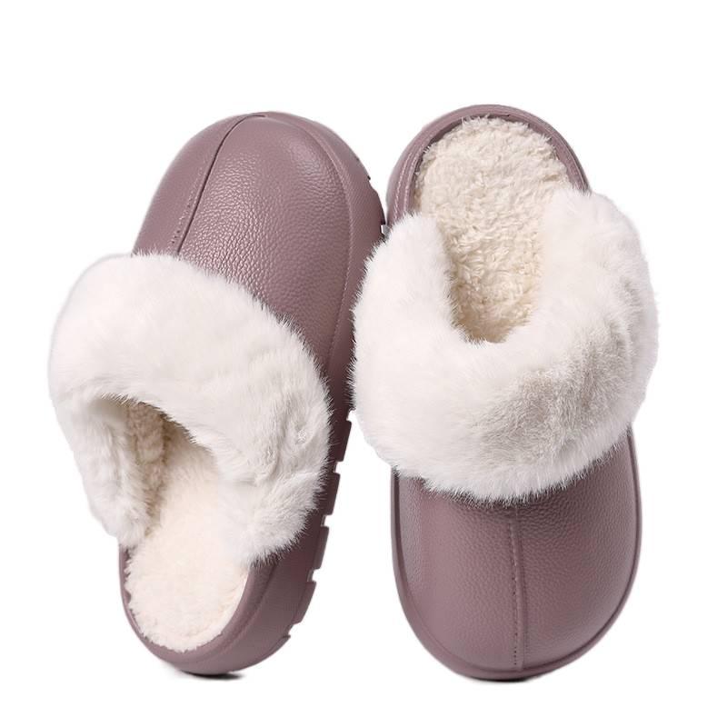 Wodoodporne bawełniane kapcie dla kobiet, gruba podeszwa EVA, półzakryte, do noszenia wewnątrz i na zewnątrz, antypoślizgowe, wodoodporne, zimowe ciepłe bawełniane z podszewką z polaru