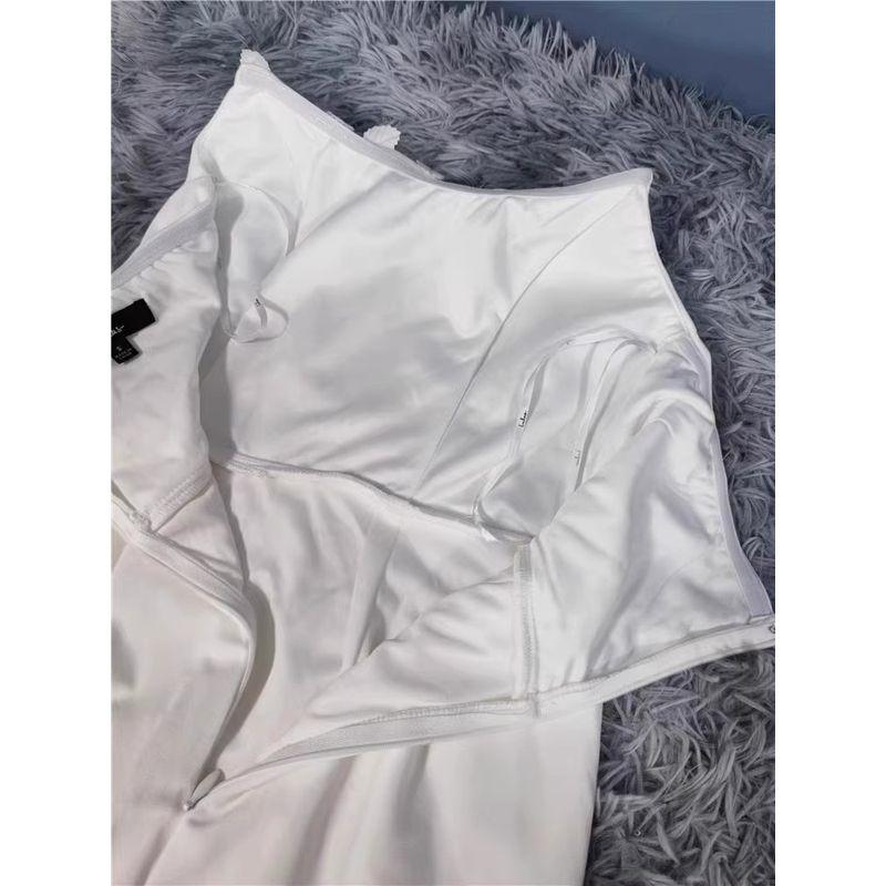 Export Single Annual Party Party Pure White Fairy Temperament Three-Dimensional Flower Tube Top Split Host Red Carpet Dress Long Skirt