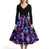 Women's Casual And Fashionable V-neck Long-sleeved Halloween Printed Dress