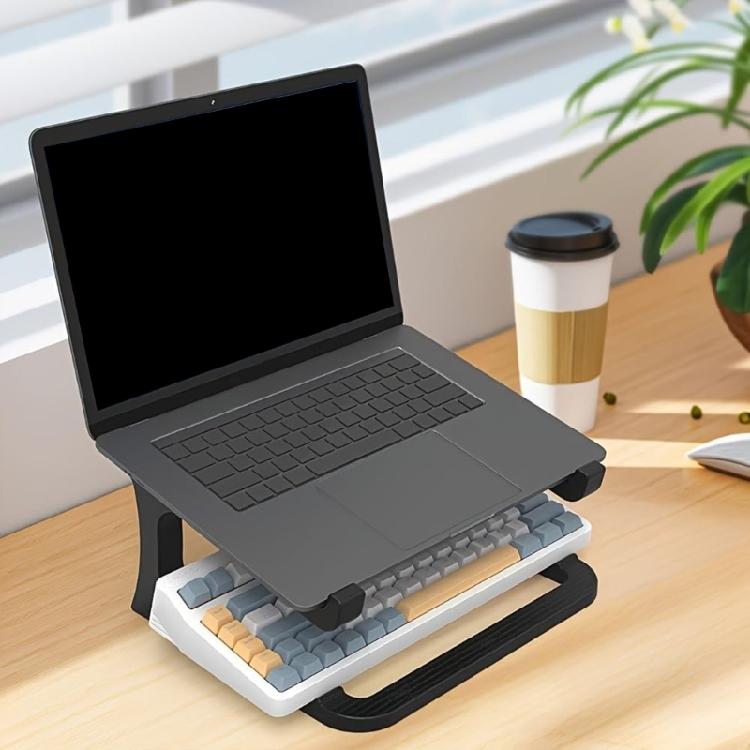 Portable Double Level Laptop Holder With Sturdy Plastic Construction For Home Or Office Double Layer Notebook Stand