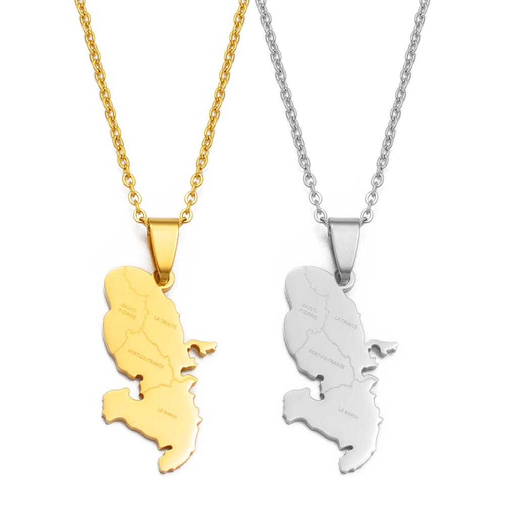 Anniyo Martinique Map With Cities Name Pendant Necklaces Jewelry for Women Girls @269321