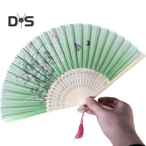Bambus-Faltfächer, Tanz-Handfächer, leicht, mit hohler Schnitzerei, Bambusquaste, kühlendes Hochzeitsgeschenk