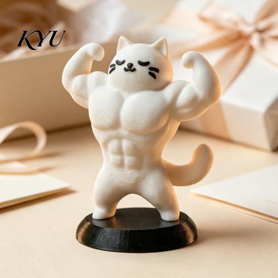 Trendy Room Decor 3D Printed Muscle Cat Figurine, Funny Strong Animal Desk Ornament for Muscular Figurine Home Office, Creative Sculpture with