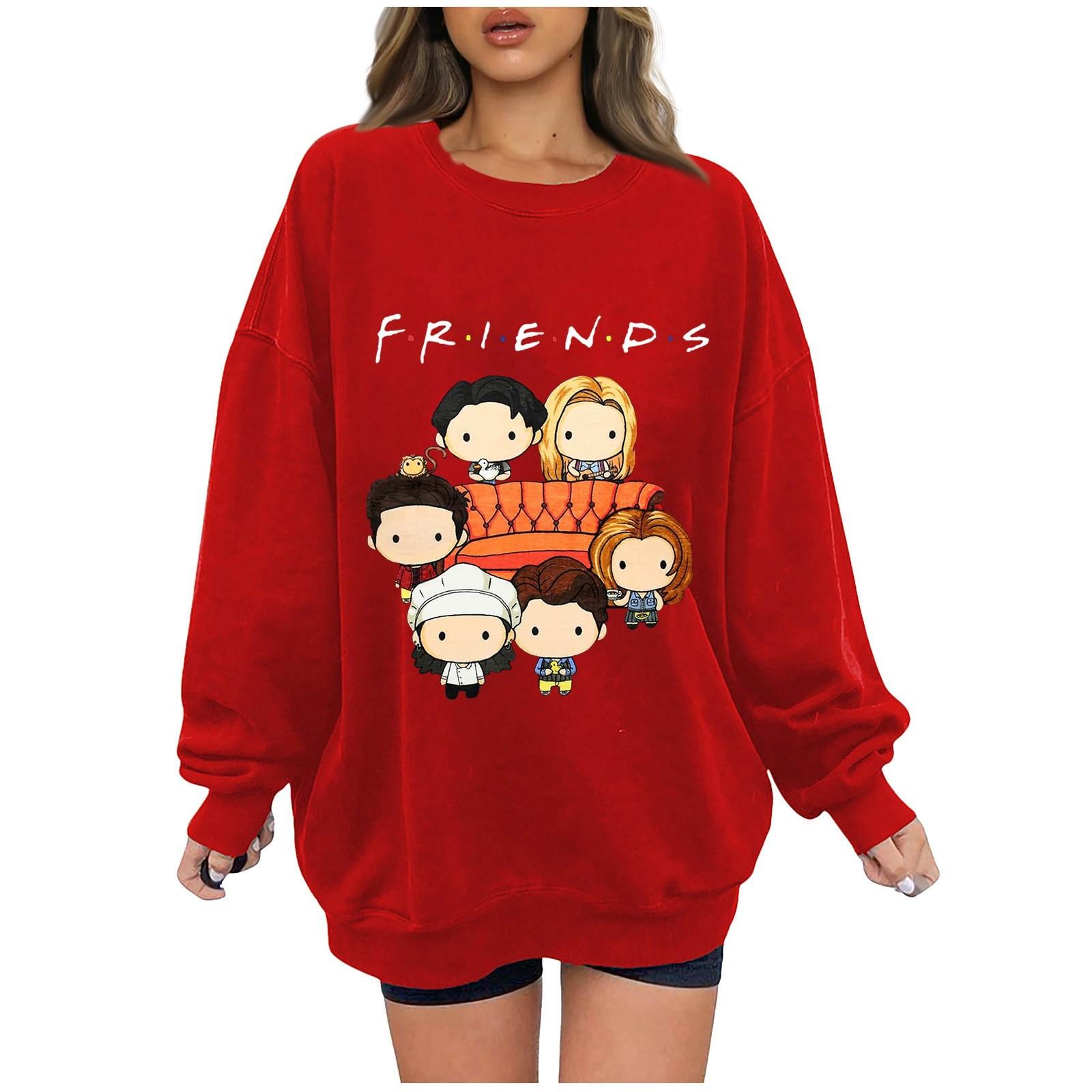 

Жіноча модна вільна сорочка-пуловер з довгим рукавом і круглим вирізом XXL червоний