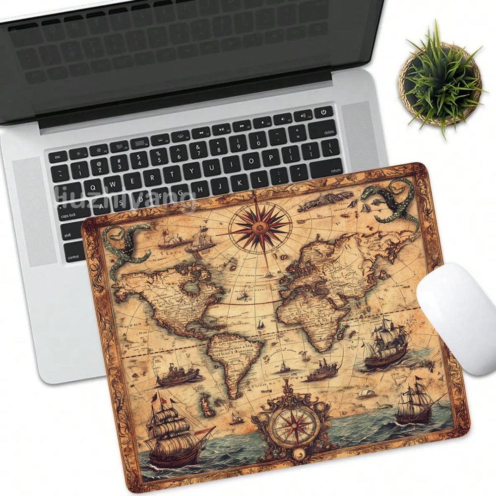 Nautical Map Mouse Pad Square Computer Office Game Table Mats Rubber Anti-slip Laptop Mousepads 45X40 Large 22x18 Small Desk Pad