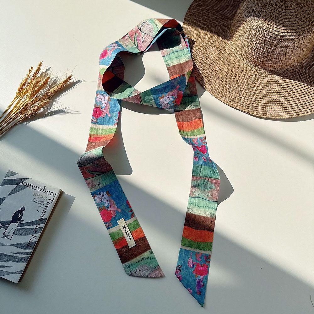 Flower Polka Dot Scarf Ribbon Narrow Long Scarves Sweet Floral Scarf  Outdoor