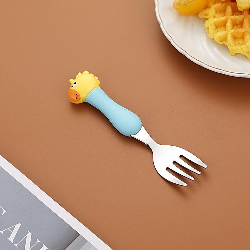 304 Stainless Steel Baby Tableware Set - Includes Spoon, Fork, Anti-Fall Cute Cartoon Chopsticks for Kids