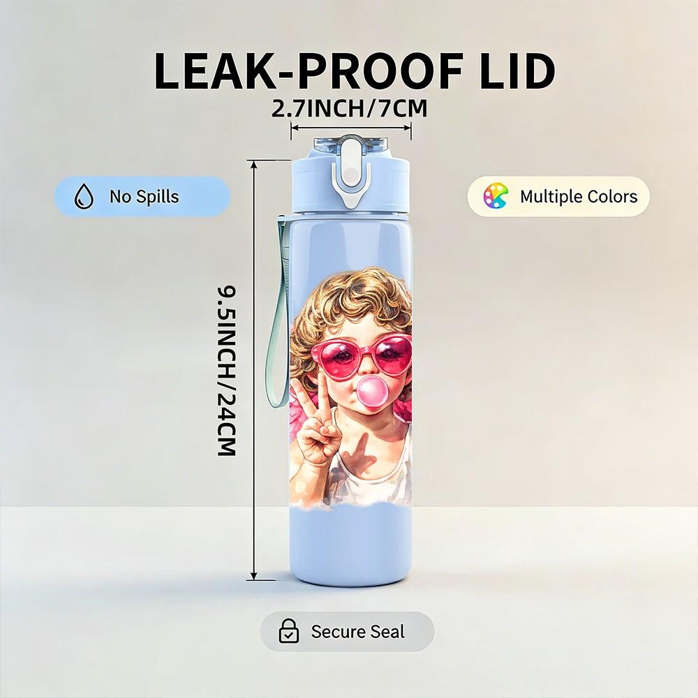 1PC Girl Pink Sunglasses Angel Print 750ml Color Plastic Sports Water Bottle Leakproof Flip Straw Lid Suitable for Sports Office Home Use