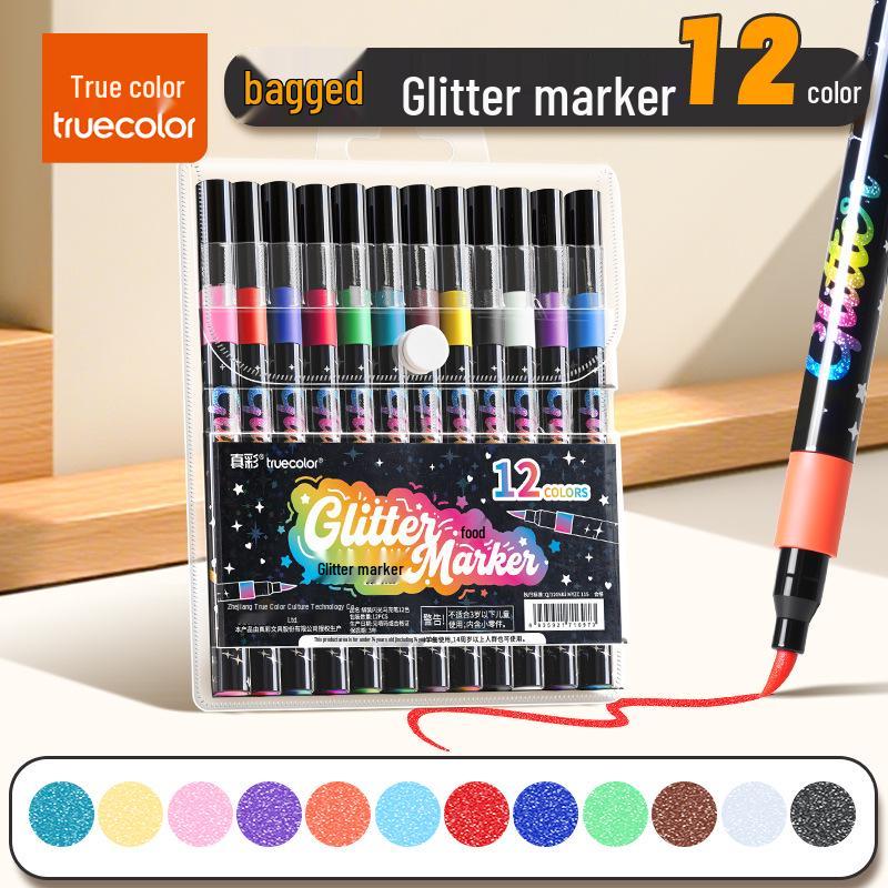 Echter Farbe Glitzer Filzstift für Grundschule & Kindergarten Kunst – Wasserbasierter Glanz.