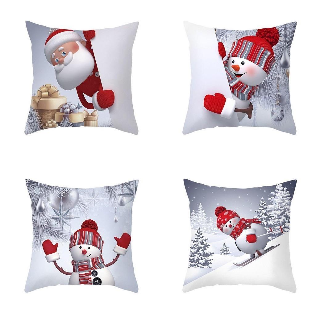 Vibrant 18" Christmas Cushion Cover With Adorable Snowman Santa Claus Design For Home Aesthetics