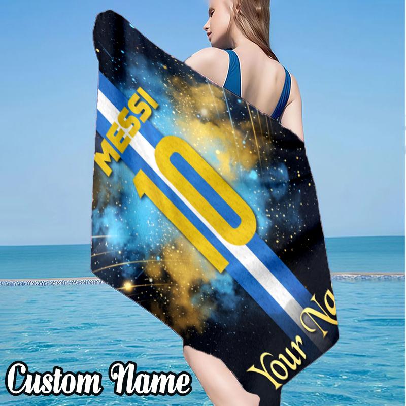 Custom Name Number 10 Jersey Beach Towel - Soft, Ultra-Absorbent Microfiber, Lightweight, Perfect for Beach, Parties, Travel, Camping