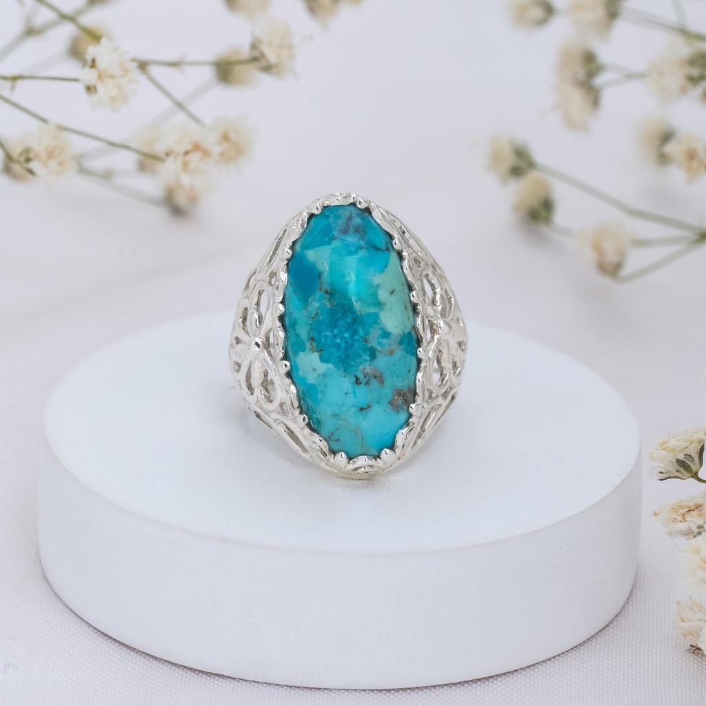 Mohave Turquoise Ring: Sterling Silver Blue Gemstone Statement Ring