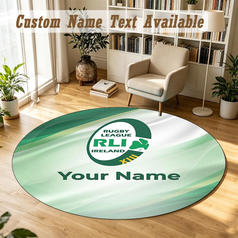 Round Rug Custom NameIreland Rugby Pattern Non Slip Carpet Home Floor Decor