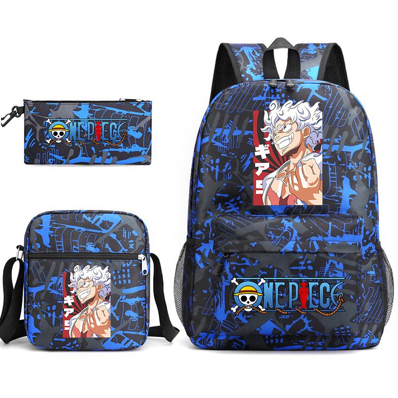 One Piece Luffy Anime Print Student Backpack Set Shoulder Bag Pencil Case Boys Girls School Bags