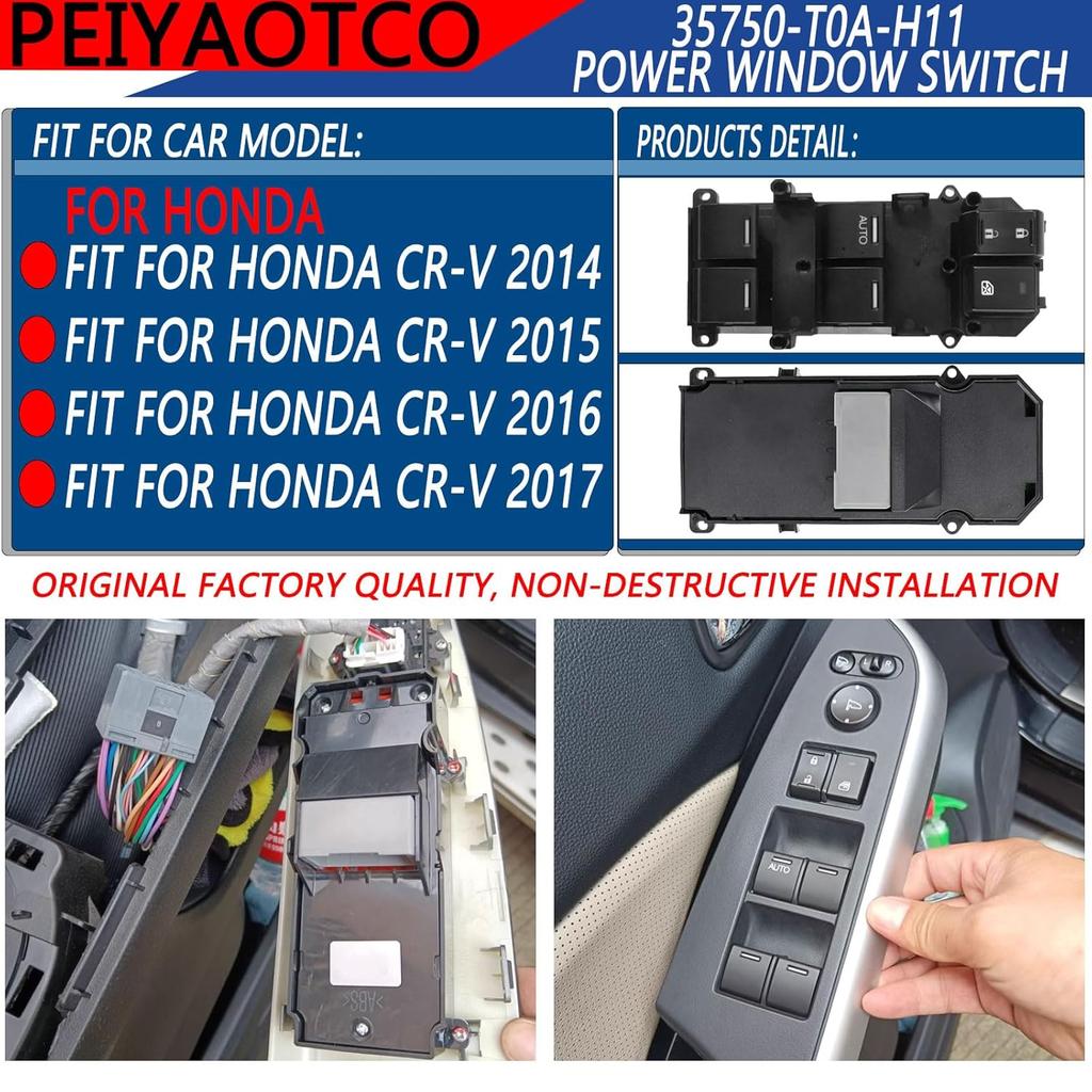Power Window Switch Driver Side - Master Window Switch 24 Pins Fit for 2014-2017 Honda CR-V Replace# 35750-T0A-H11 35750-T0A-A11