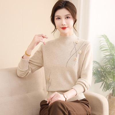 Mom's Winter Cozy Knit Half-High Collar Sweater for Middle-Aged & Elderly Women - Stylish & Warm Base Layer