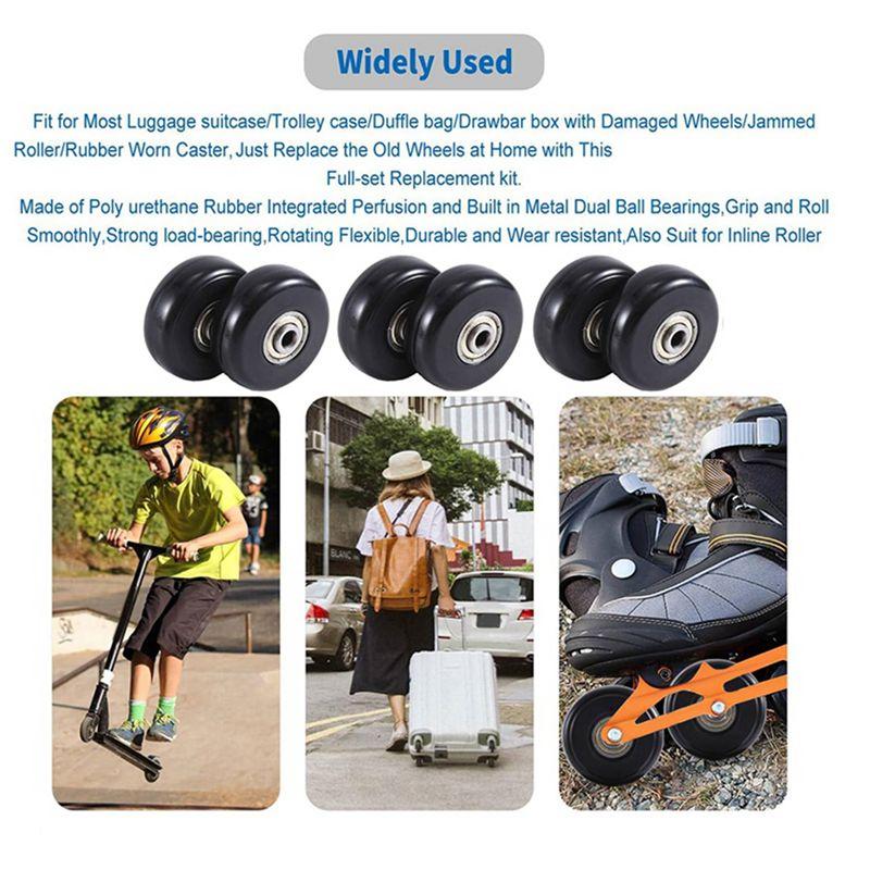 AEE2-50X18mm Set Of 2 Luggage Suitcase Replacement Wheels,PU Swivel Caster Wheels Carbon Steel Bearings Repair Kits