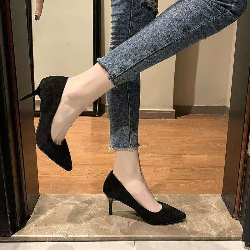 

High heels 2025 spring new mid-heeled shoes women s thin heels comfortable work shoes professional single shoes women Half size sticker